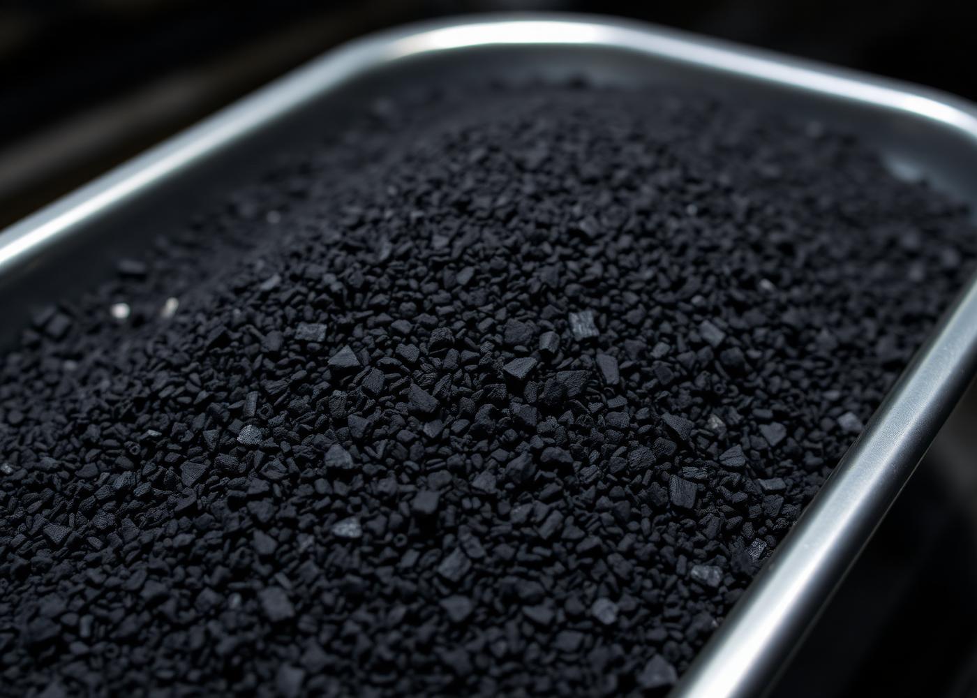 Close-up of carbon-rich biochar granules produced from agricultural residue